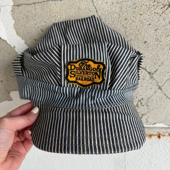 Vintage Durango & Silverton Railroad Engineer Cap Hickory Stripe Workwear Hat XL - Picture 2 of 8